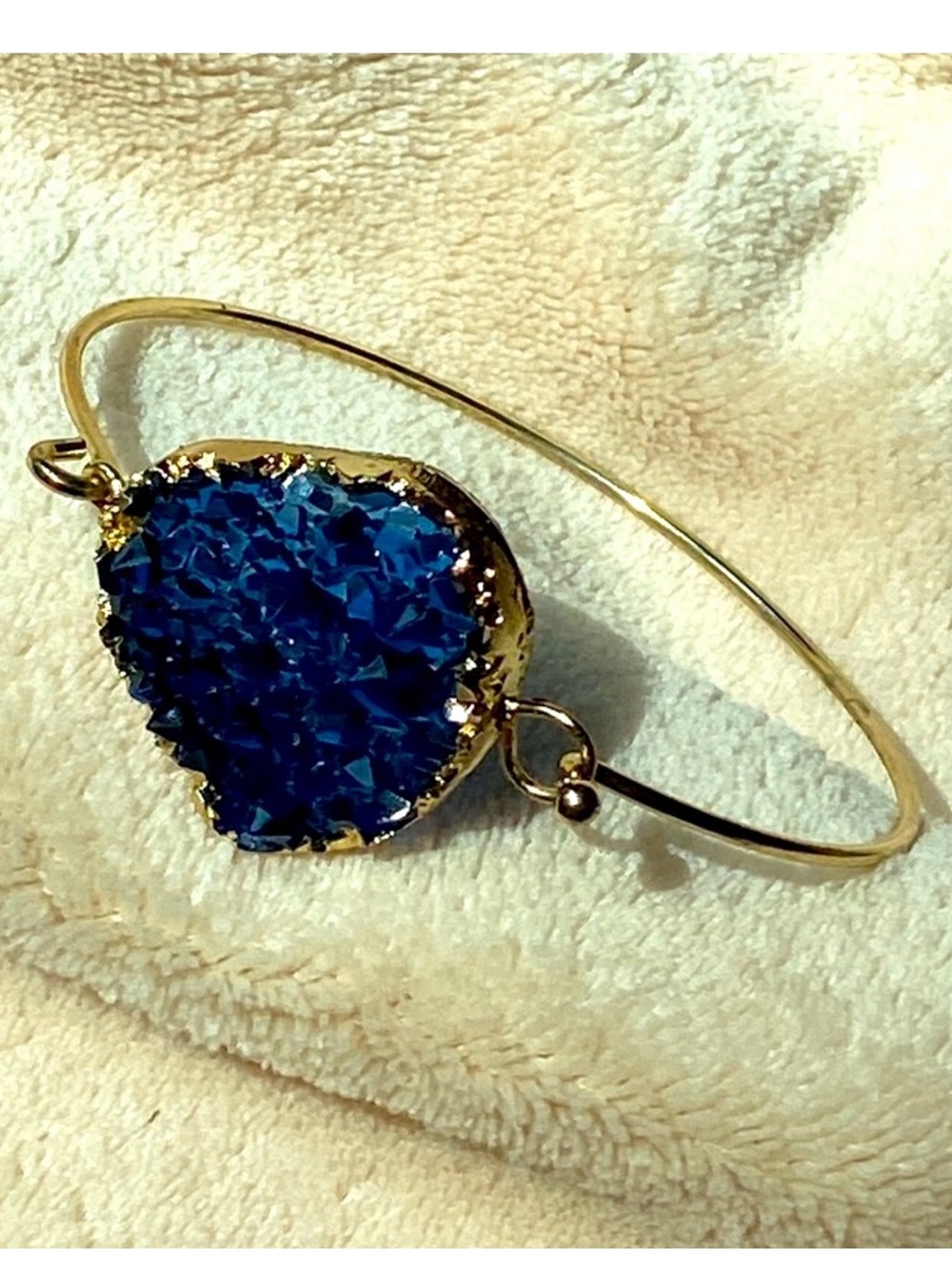 Blue Druzy Geode Stone Wire Bangle Bracelet Fashion Jewelry